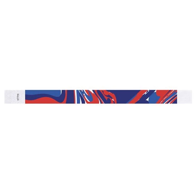 abstract pattern on a white wristband with neon red, neon blue and marine blue - flat version shown