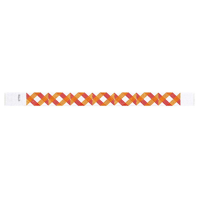 White wristband with neon red and neon orange xxx pattern - flat version shown