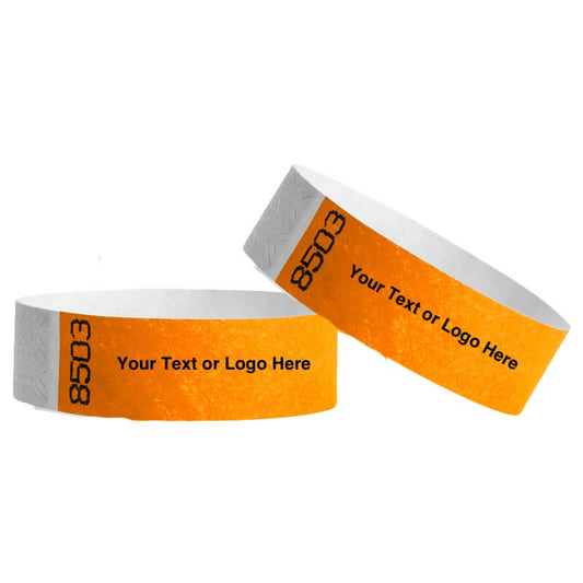 Two customizable tyvek wristbands with text or logo with duplicate number sets