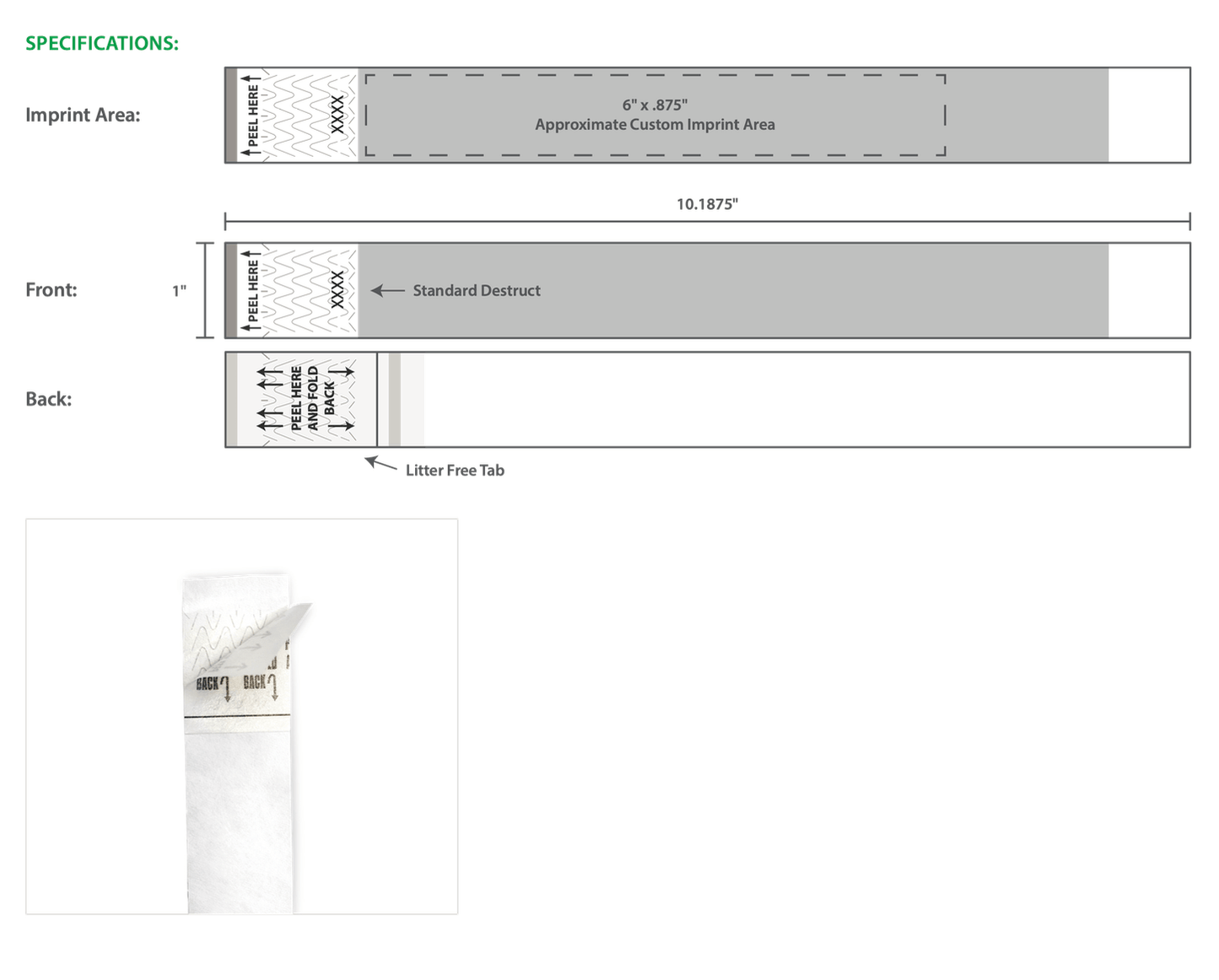 custom litter free tyvek 1" wristbands artwork template