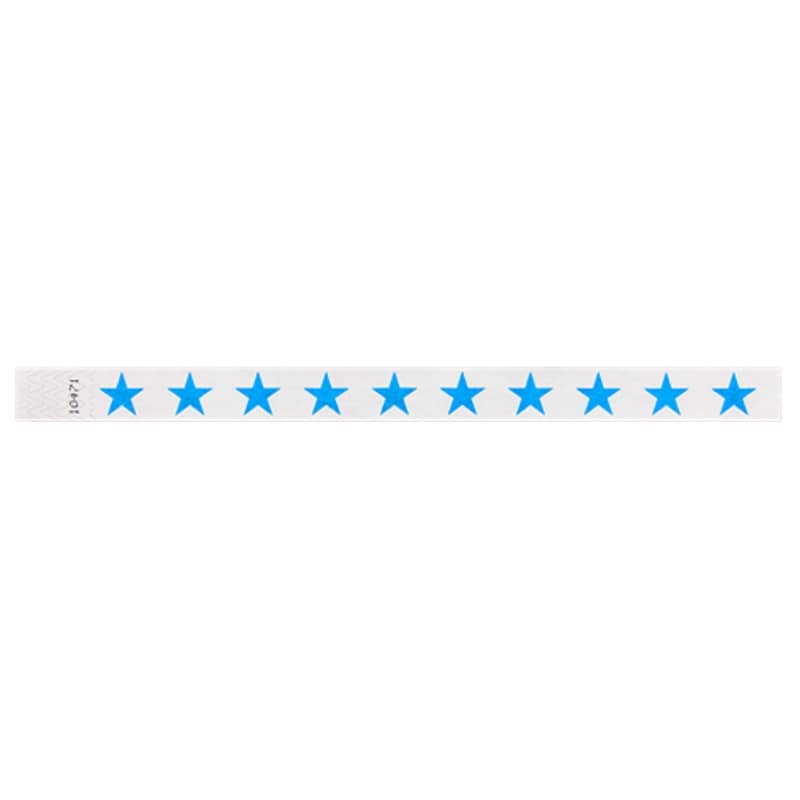 white tyvek wristbands with neon blue stars repeated