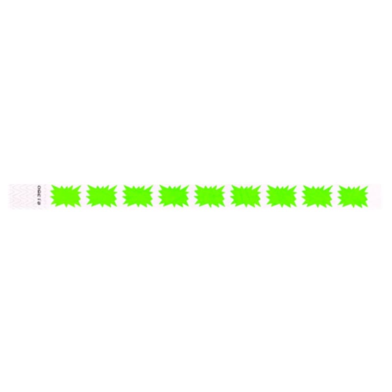 white tyvek wristband with neon green burst pattern