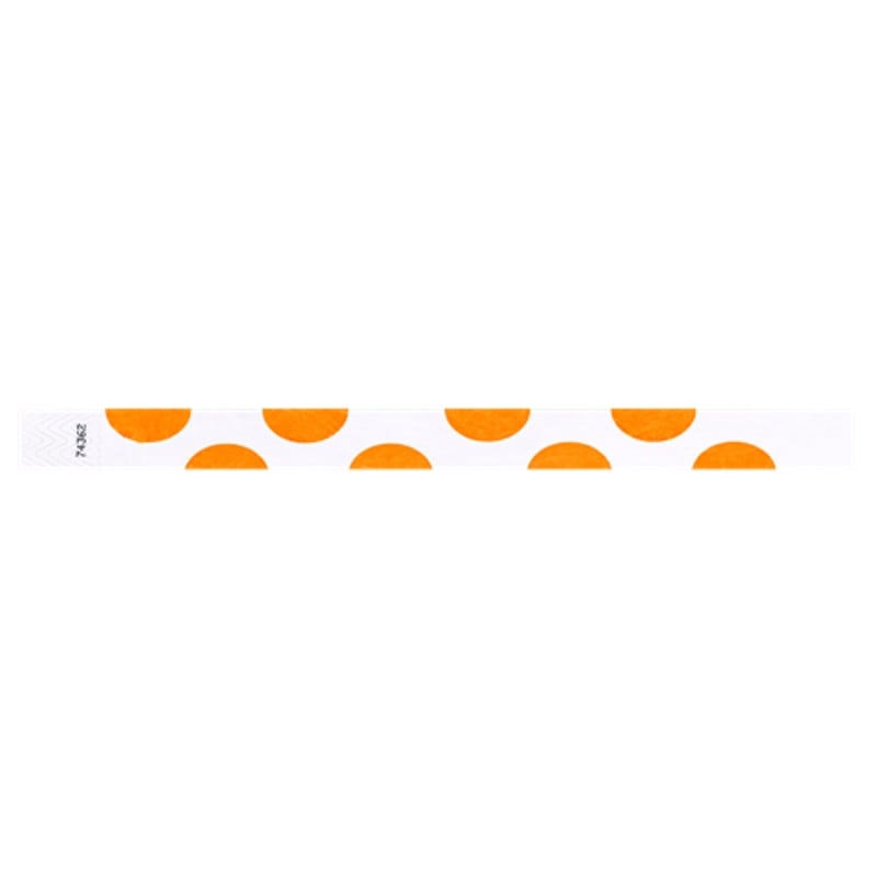 white tyvek wristband with neon orange half circles