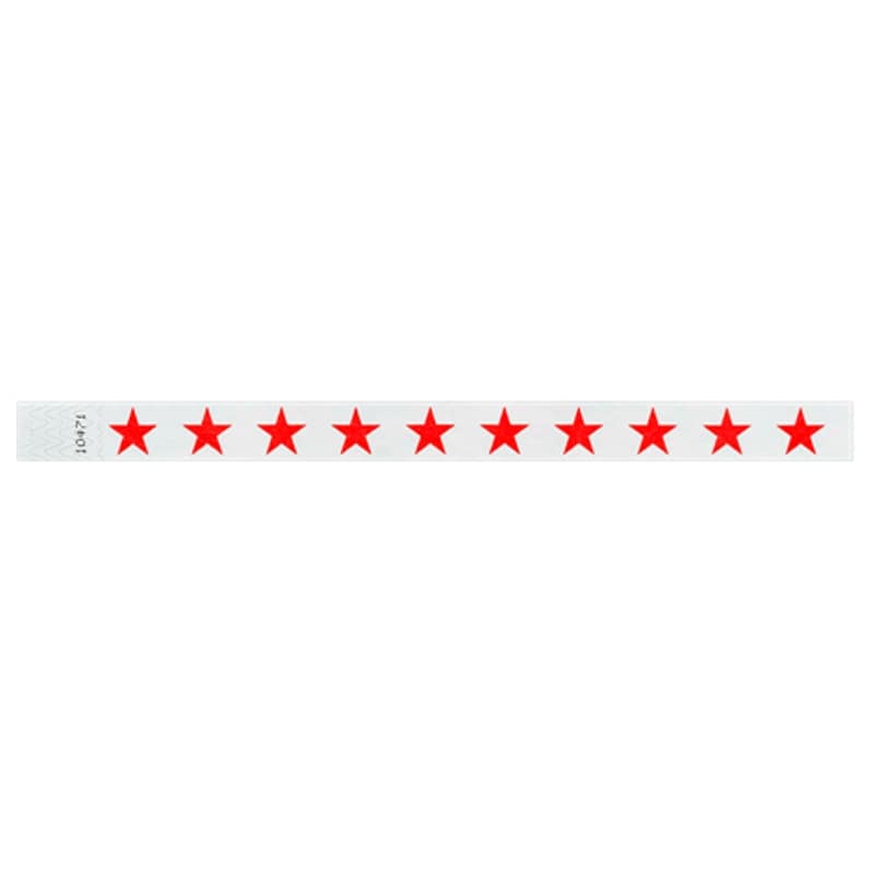 white tyvek wristbands with neon red stars repeated