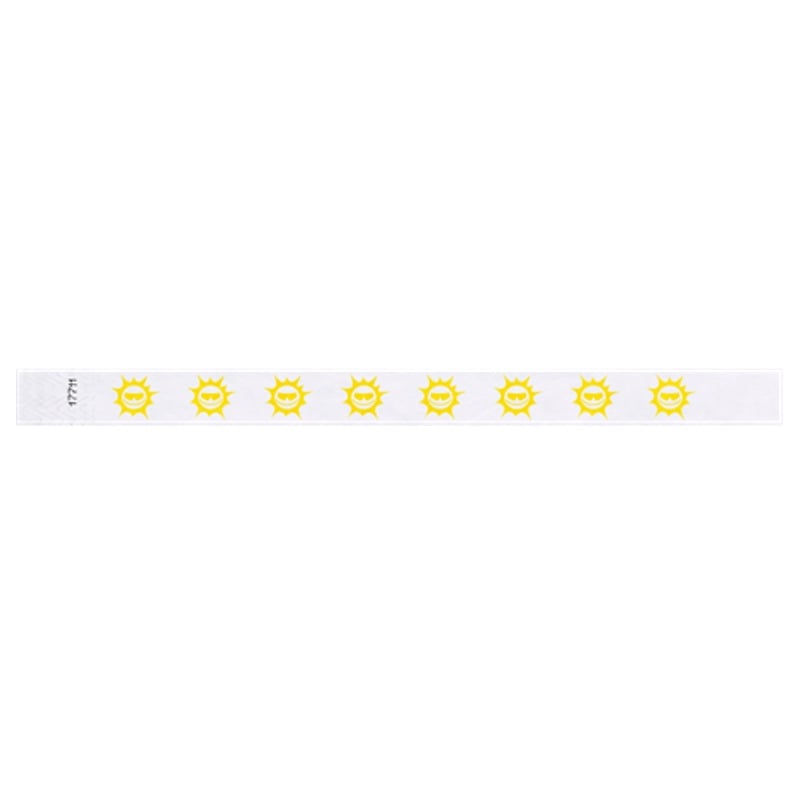 white tyvek wristband with pantone yellow sun pattern repeated
