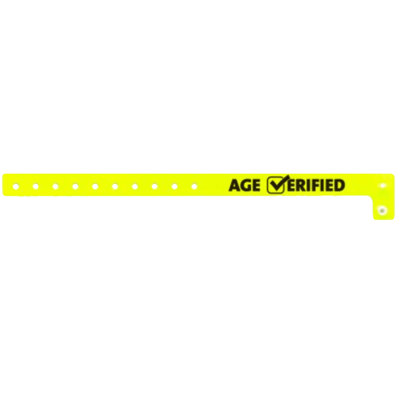 age verified check plastic wristband in neon yellow
