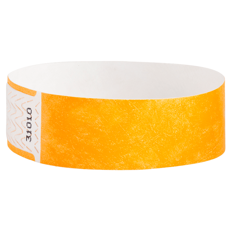 solid neon orange qwik fit tyvek 3-4 wristband - round version shown