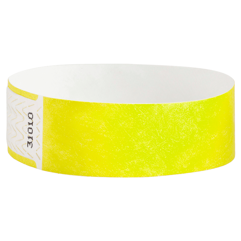 solid neon yellow qwik fit tyvek 3-4 wristband - round version shown