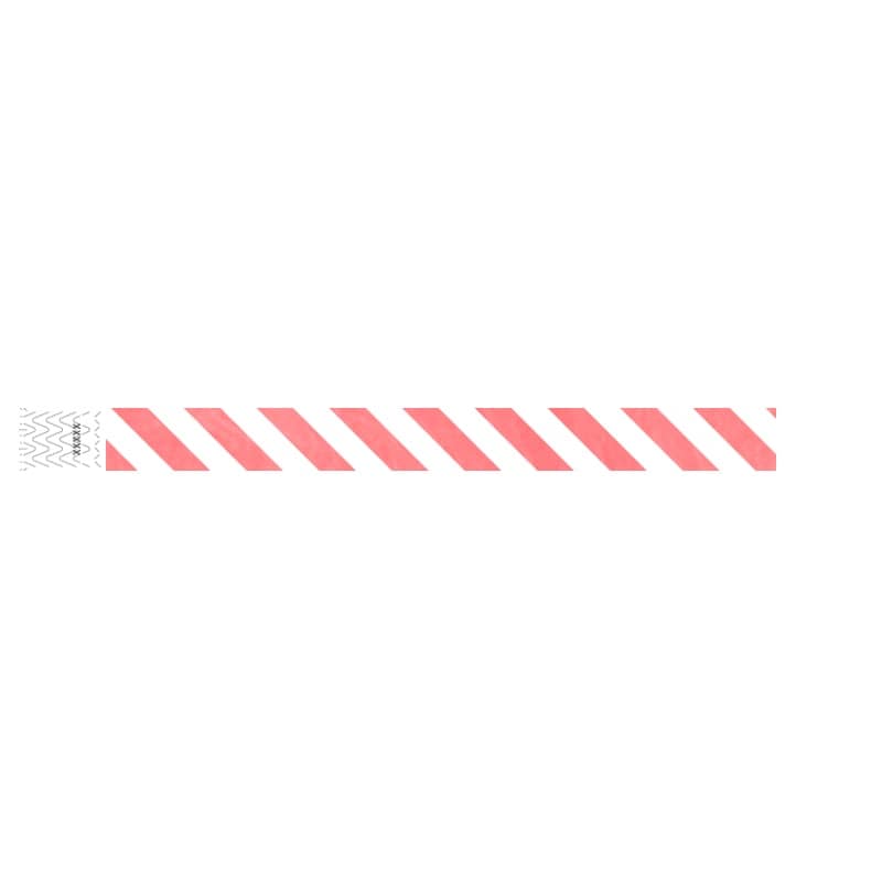 white tyvek wristband with coral red diagonal stripes