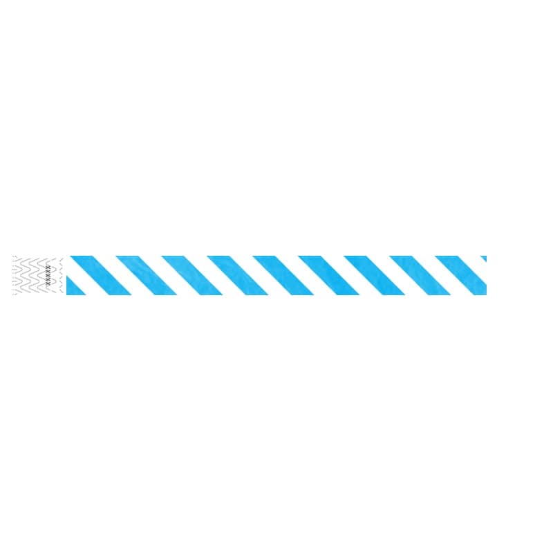 white tyvek wristband with neon blue diagonal stripes