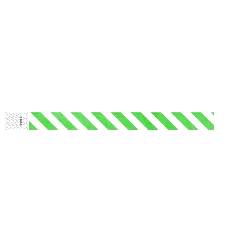 white tyvek wristband with neon green diagonal stripes