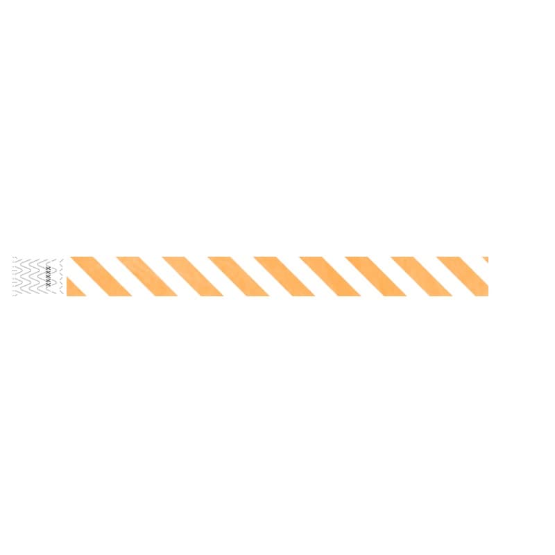 white tyvek wristband with neon orange diagonal stripes