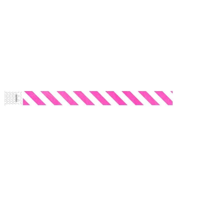 white tyvek wristband with neon pink diagonal stripes