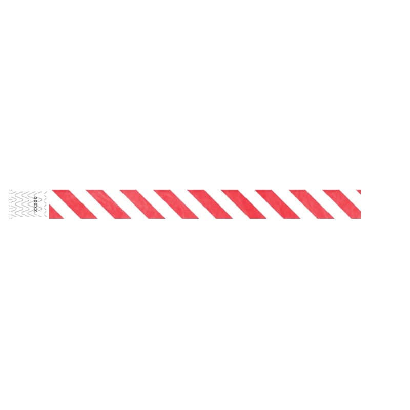 white tyvek wristband with neon red diagonal stripes