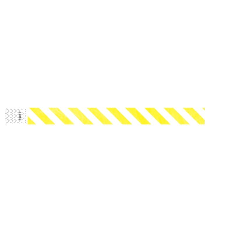 white tyvek wristband with neon yellow diagonal stripes