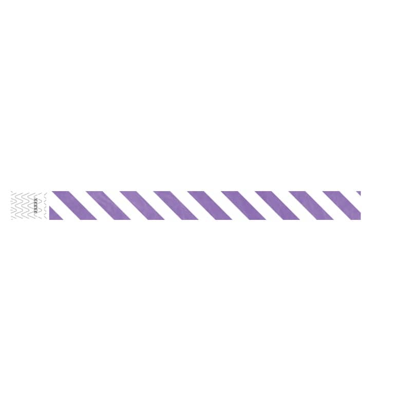 white tyvek wristband with purple diagonal stripes