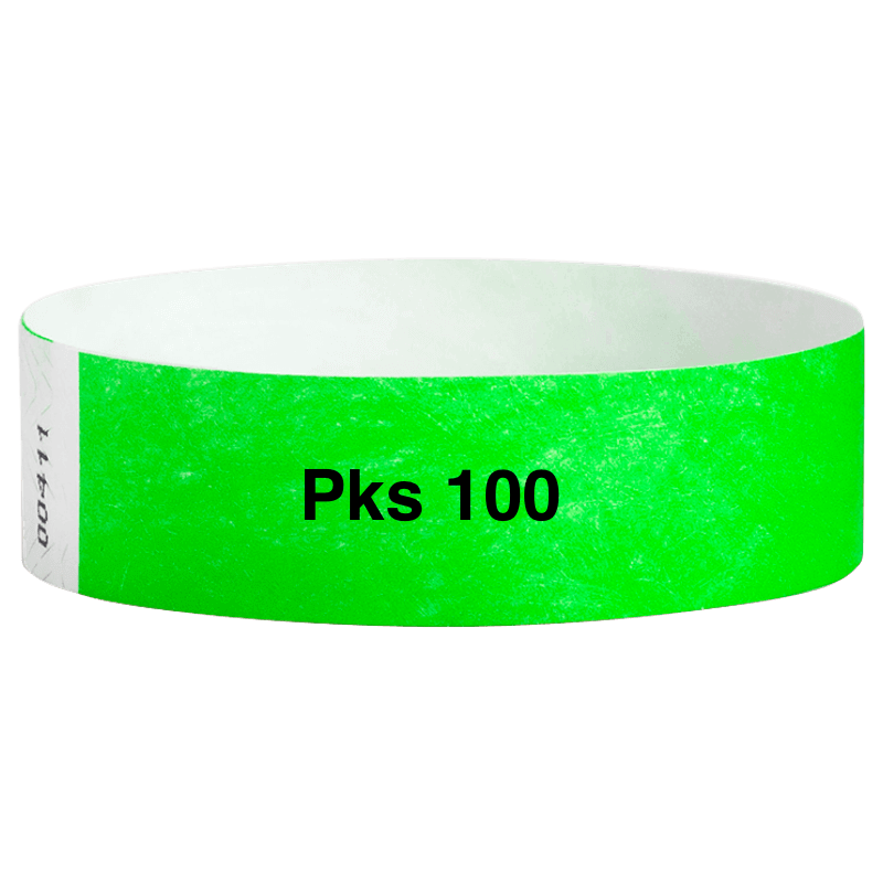 tyvek 3/4" solid wristband pk of 100 neon green