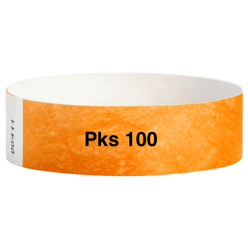 tyvek 3/4" solid wristband pk of 100 neon orange
