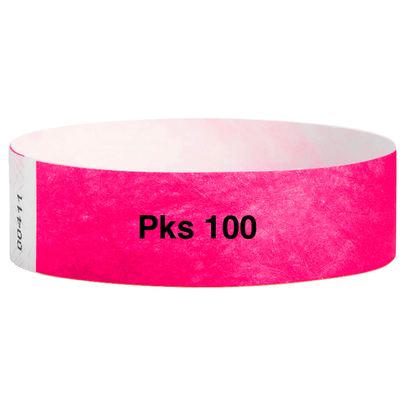 tyvek 3/4" solid wristband pk of 100 neon pink