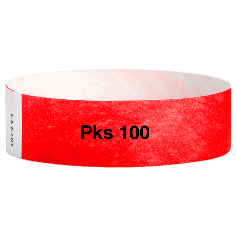 tyvek 3/4" solid wristband pk of 100 neon red