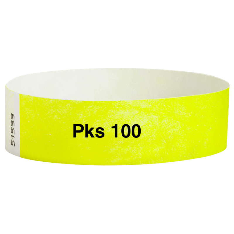 tyvek 3/4" solid wristband pk of 100 neon yellow
