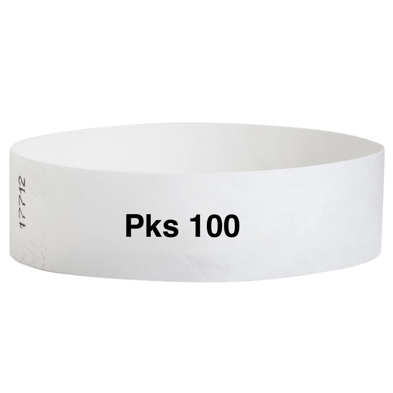 tyvek 3/4" solid wristband pk of 100 white