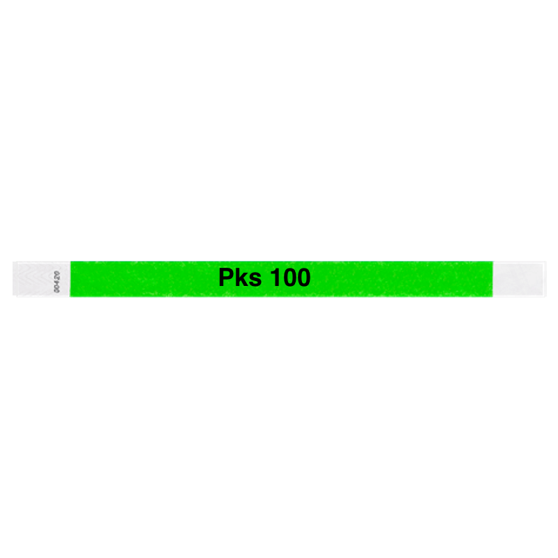tyvek 3/4" solid wristband neon green pks 100