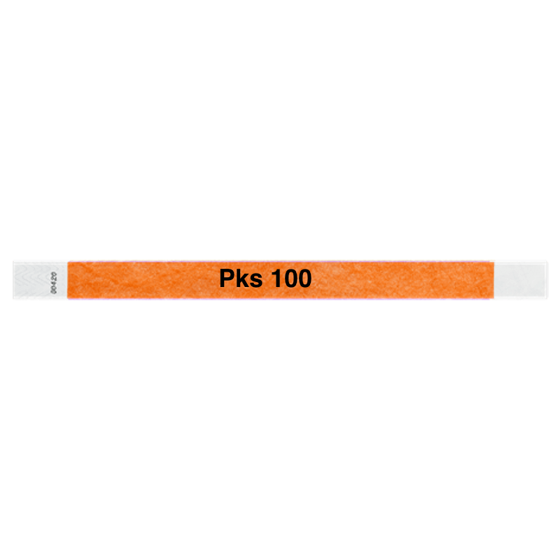 tyvek 3/4" solid wristband neon orange pks 100