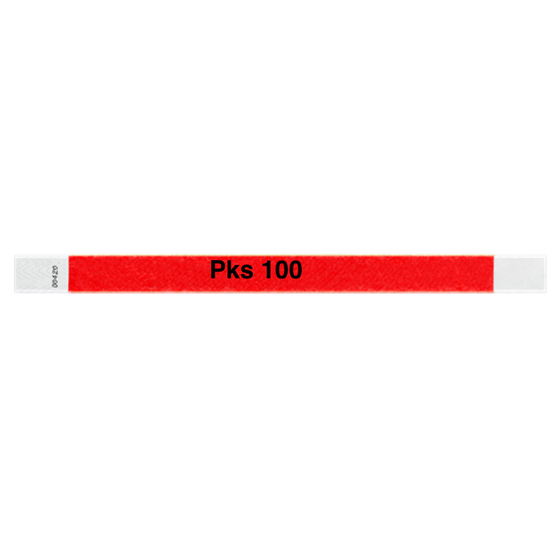 tyvek 3/4" solid wristband neon red pks 100