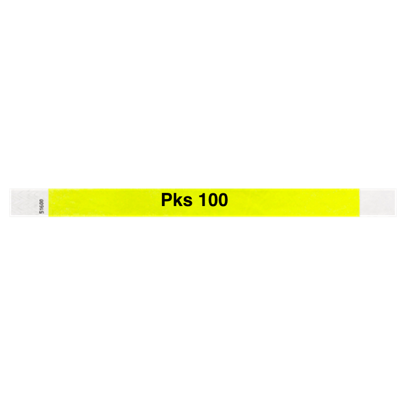 tyvek 3/4" solid wristband neon yellow pks 100