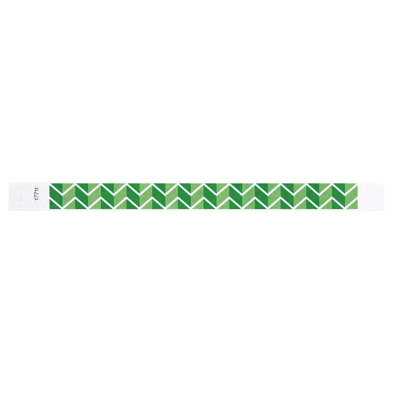 Green and white chevron patterned tyvek wristband - flat version shown