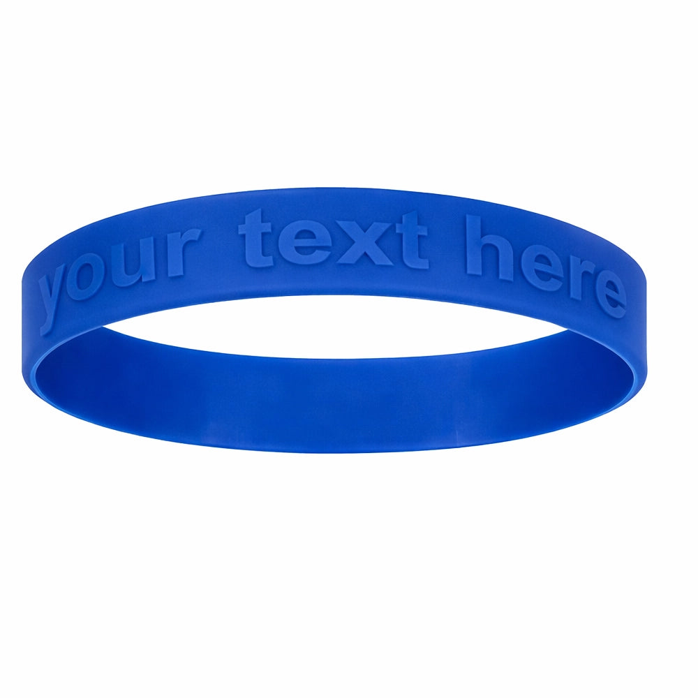 embossed blue silicone wristbands with a placeholder for customization