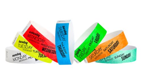 Tyvek 3/4" Wristbands - Day of the Week