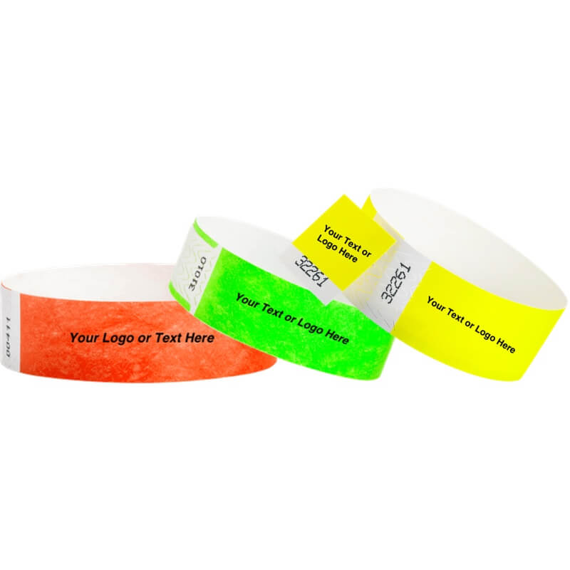 Tyvek Custom Wristbands - Solid 3/4", Qwik Fit and Detachable Stub shown