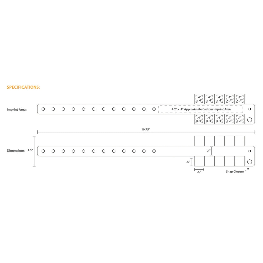 Template for vinyl 10 tab vinyl wristband showing where to customize 