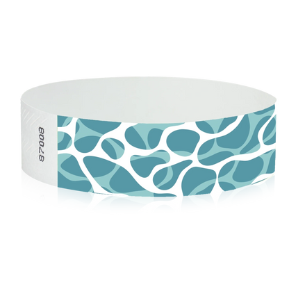 white tyvek wristband with blue pattern to look like a swimming pool line - round version shown