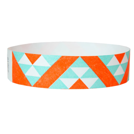 tyvek 3/4" wristband in aztec pattern using neon orange, aqua and white colours
