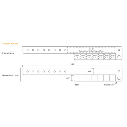 Template for 7 tab vinyl wristband showing where to customize and other specifications 