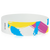 White wristband with colourful abstract designs on a white background