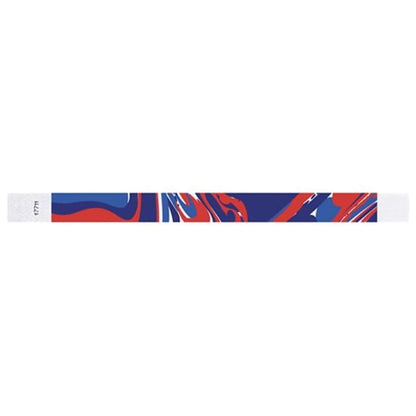 abstract pattern on a white wristband with neon red, neon blue and marine blue - flat version shown
