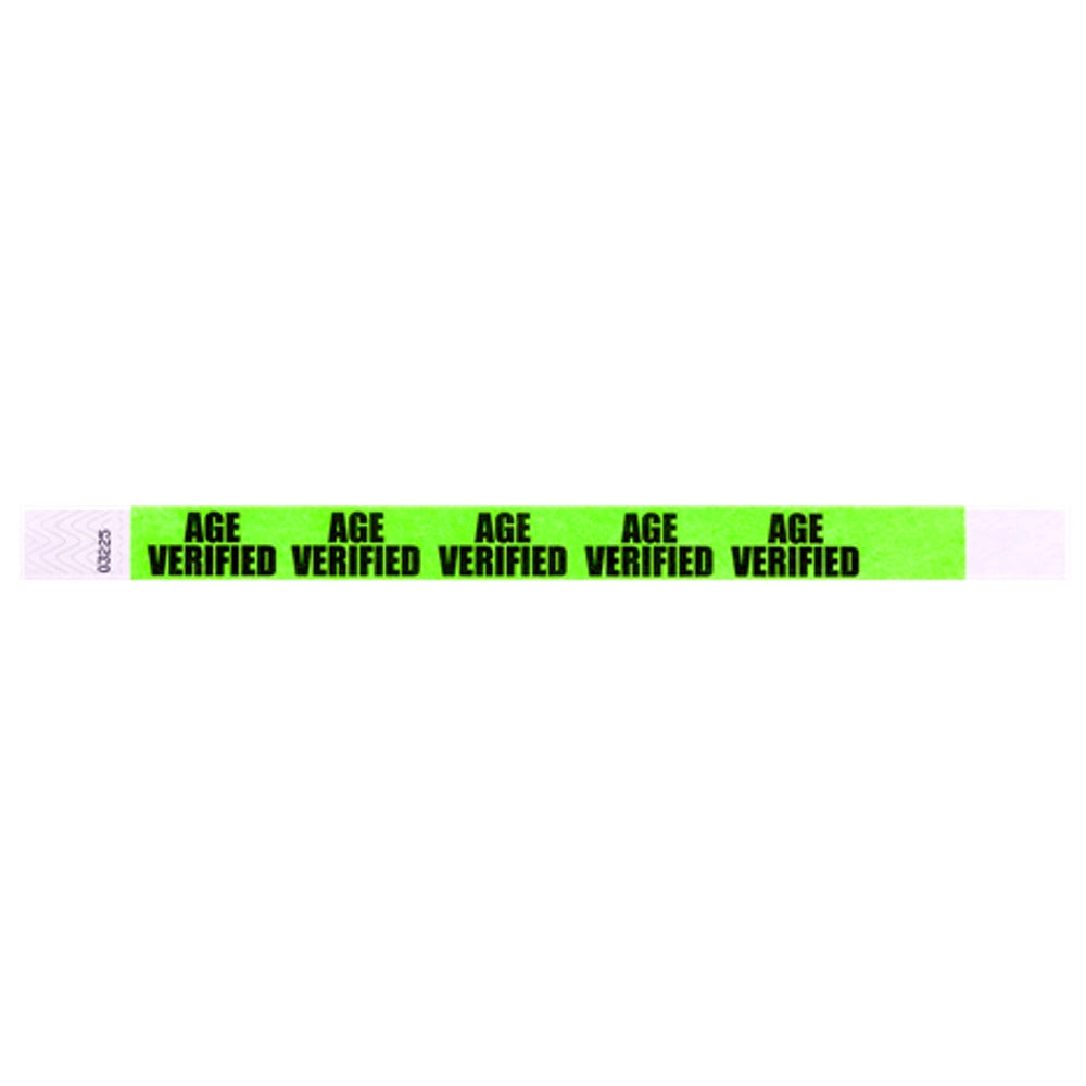 neon green tyvek wristband with age verified text repeated across the band