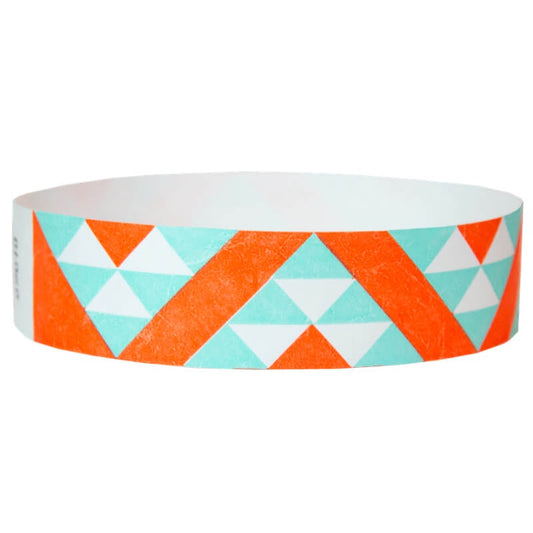 tyvek 3/4" wristband in aztec pattern using neon orange, aqua and white colours