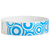 White wristband with blue circular pattern on a white background