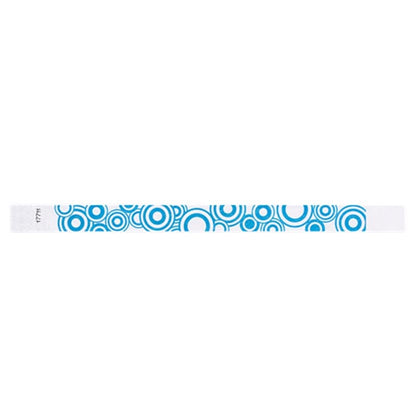 neon blue disk pattern on a white tyvek wristband - flat version shown