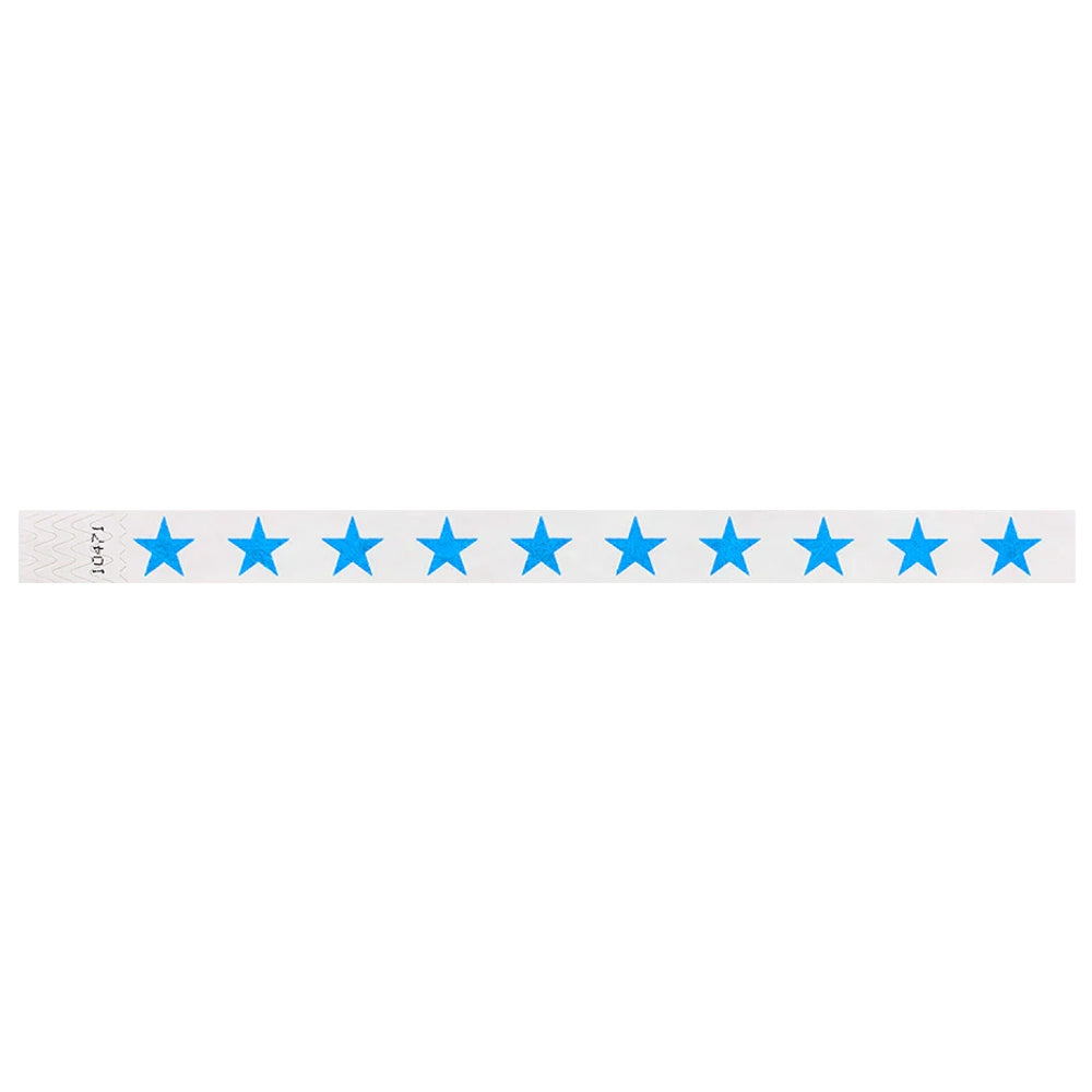 White Wristband with blue stars across the band - shown in flat 