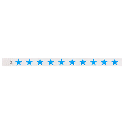 White Wristband with blue stars across the band - shown in flat 