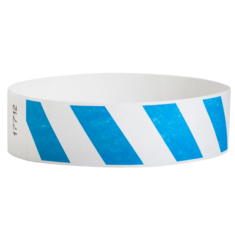 White wristband with blue stripes on a white background