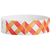 White wristband with red and orange geometric pattern on a white background