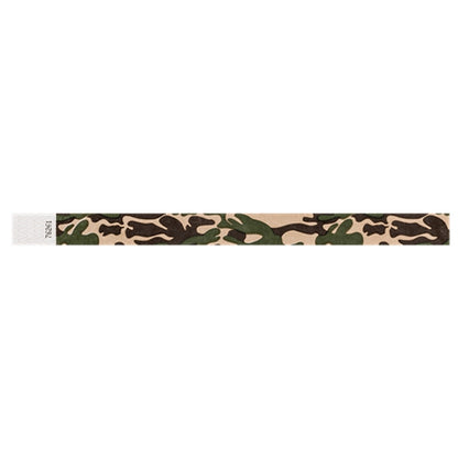 Camouflage-patterned tyvek wristband in army colours - flat version shown