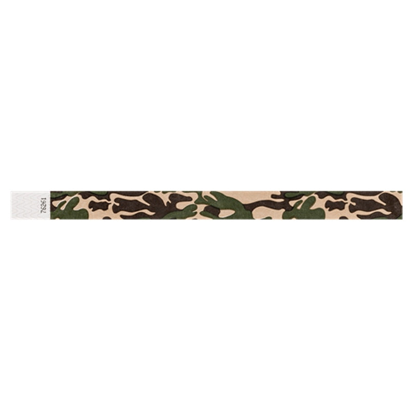 Camouflage-patterned tyvek wristband in army colours - flat version shown